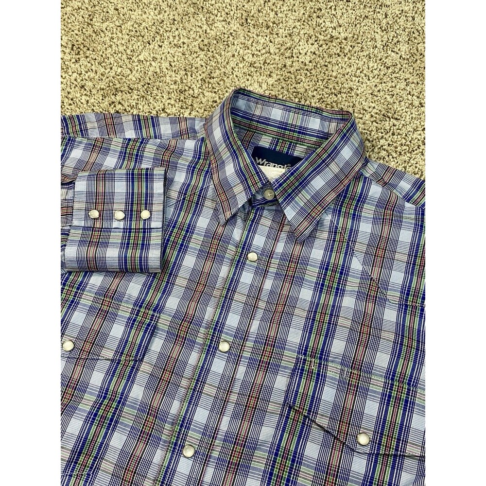 Vintage Wrangler Shirt Mens Large Pearl Snap Western Rodeo Plaid Farmer